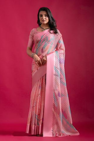 Casual Printed Saree In Pink Color