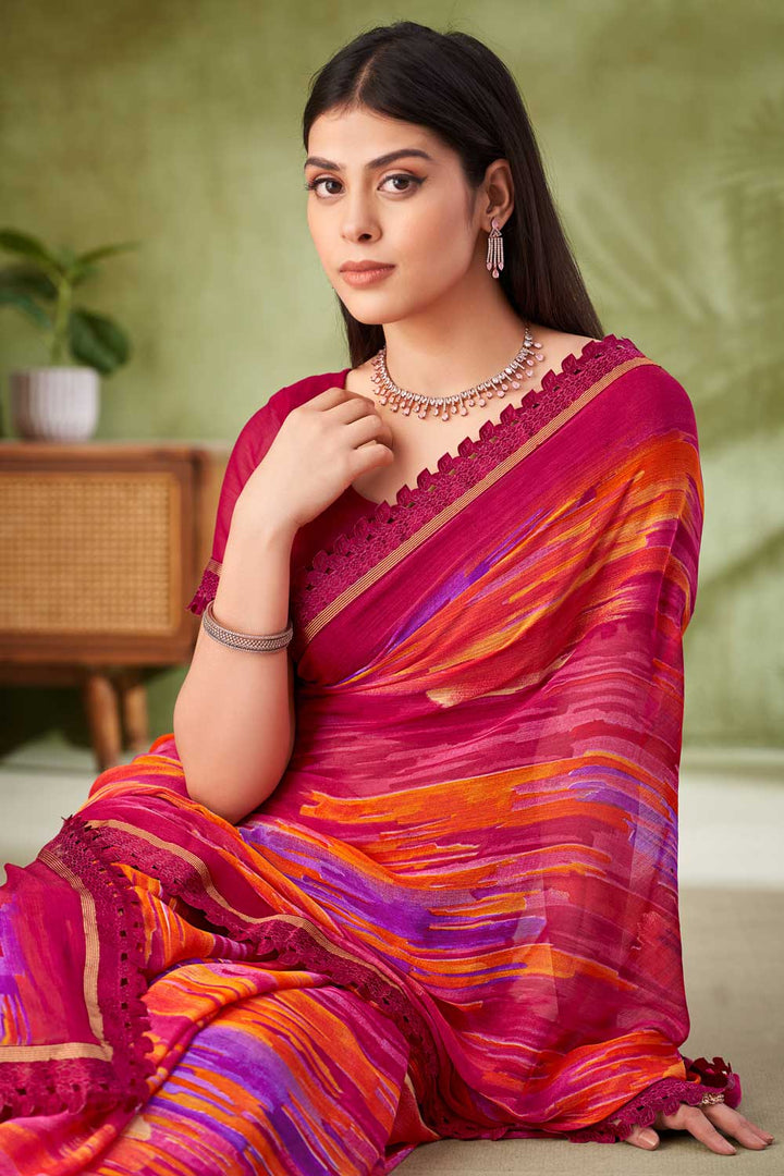 Amazing Magenta Color Chiffon Fabric Printed Saree