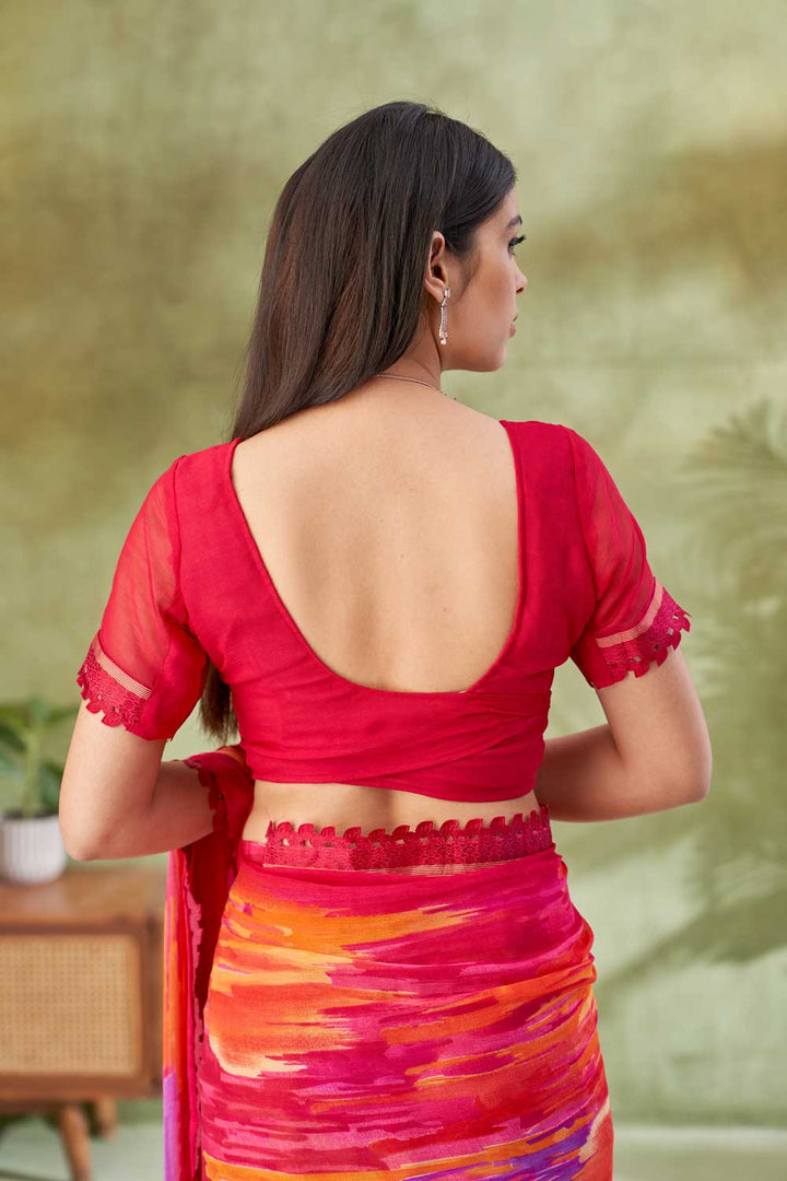 Amazing Magenta Color Chiffon Fabric Printed Saree