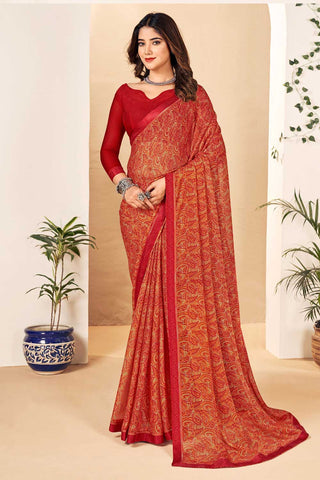 Mesmeric Maroon Color Chiffon Saree