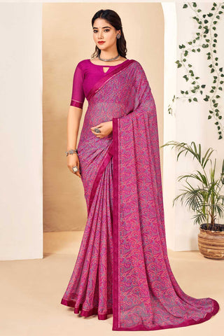 Excellent Pink Color Chiffon Saree