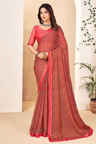 Beguiling Peach Color Chiffon Saree