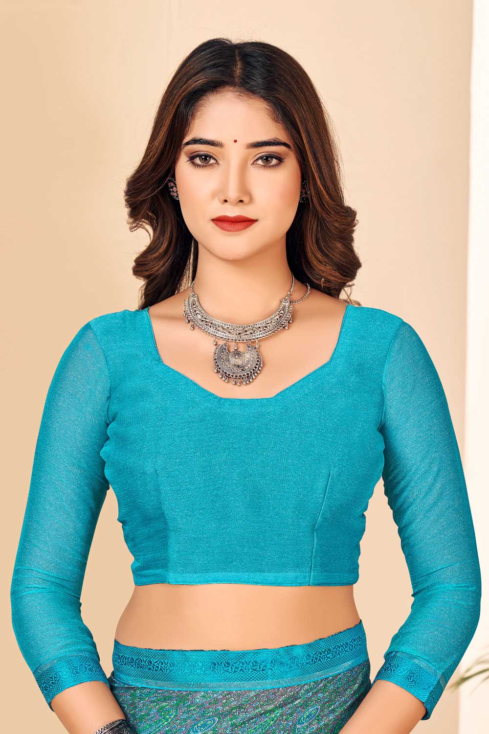 Incredible Cyan Color Chiffon Saree | Buy Online India