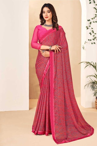 Tempting Pink Color Chiffon Saree