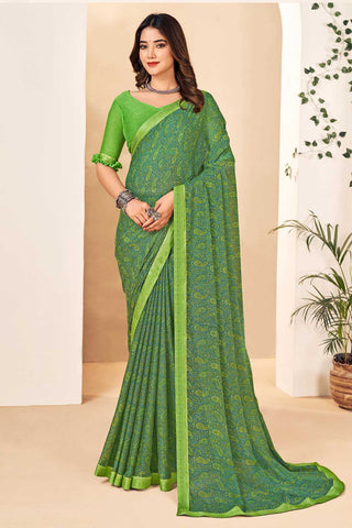 Engaging Green Color Chiffon Saree