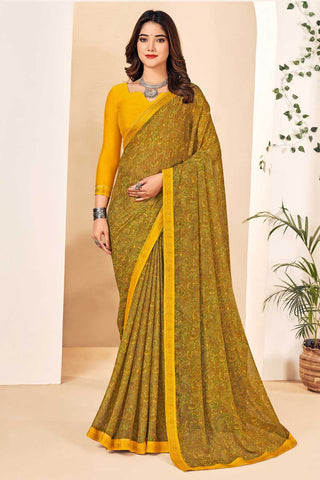 Classic Yellow Color Chiffon Saree