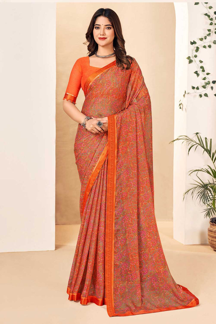 Marvellous Chiffon Saree In Orange Color | Buy Online India