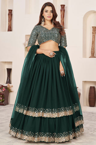 Stylish Sequins Design Georgette Green Color Lehenga For Function