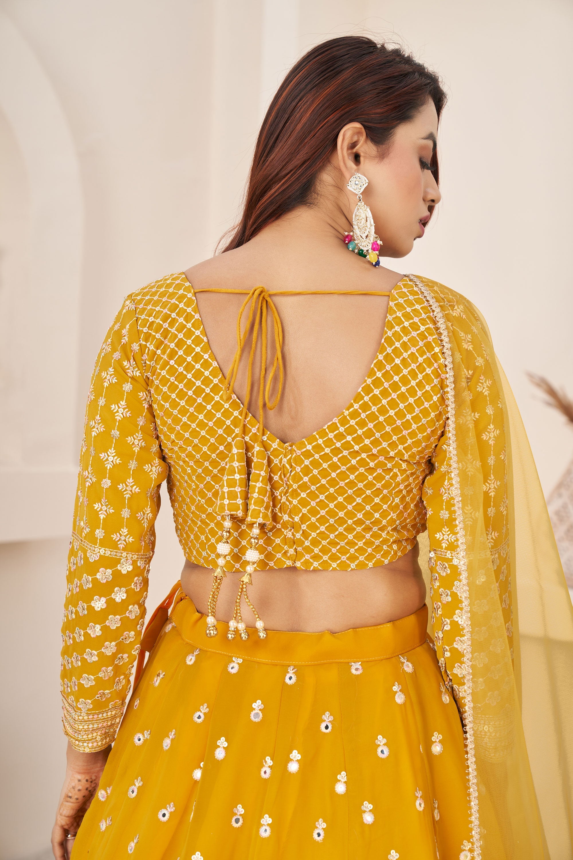 Artistic Georgette Yellow Color Lehenga For Sangeet Function