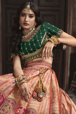 Load image into Gallery viewer, Awesome Sequins Work On Silk Fabric Peach Color Bridal Lehenga
