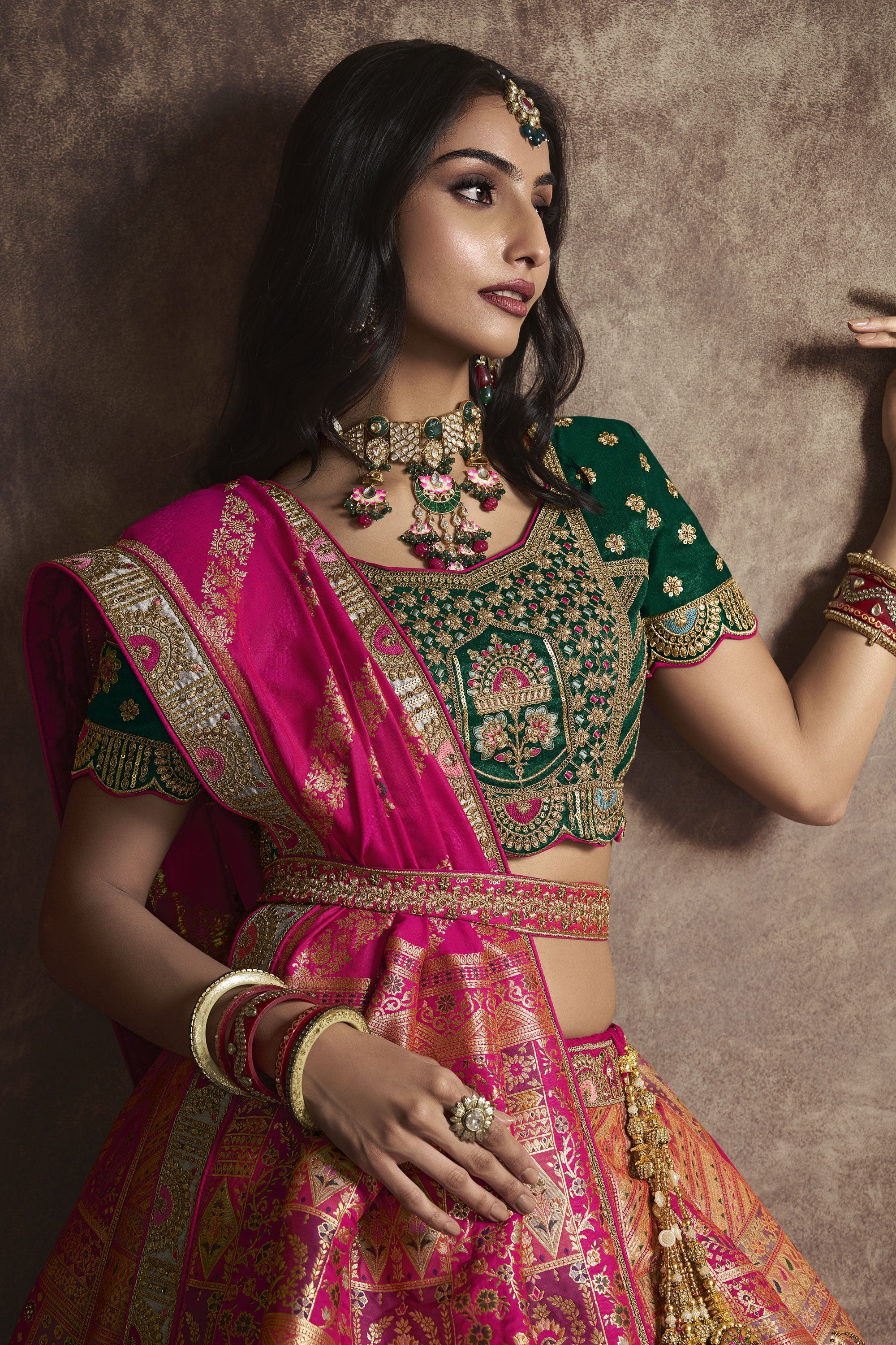 Sequins Work On Peach Color Gorgeous Bridal Lehenga In Silk Fabric