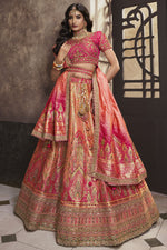 Load image into Gallery viewer, Silk Fabric Peach Color Winsome Sequins Work Bridal Lehenga
