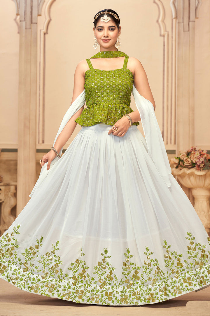 Amazing Embroidered Work On White Color Georgette Fabric Lehenga