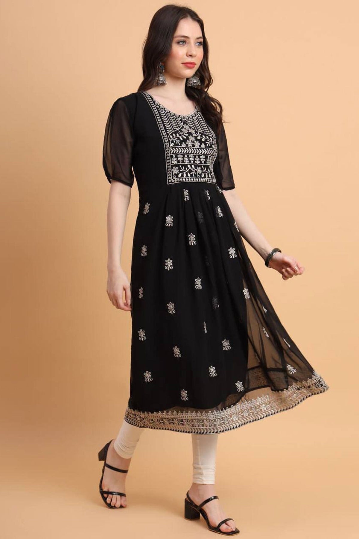 Georgette Fabric Black Color Delicate Readymade Kurti