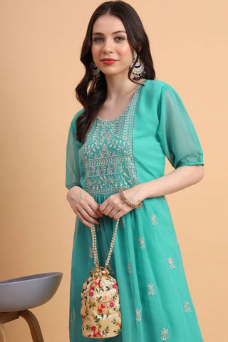 Amazing Sea Green Color Georgette Fabric Readymade Kurti