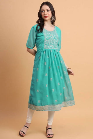 Amazing Sea Green Color Georgette Fabric Readymade Kurti