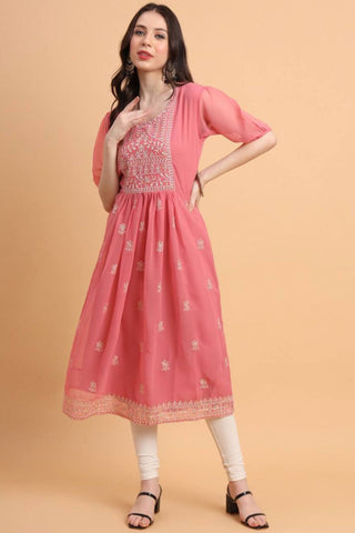 Pink Color Georgette Fabric Chic Readymade Kurti