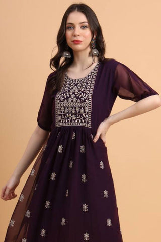 Tempting Georgette Fabric Purple Color Readymade Kurti