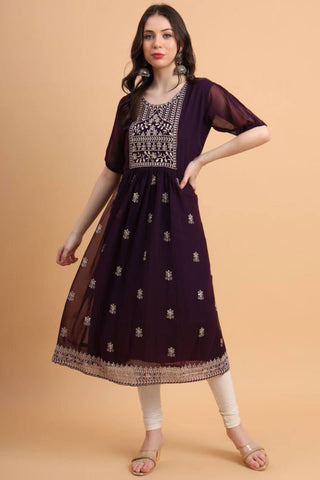 Tempting Georgette Fabric Purple Color Readymade Kurti