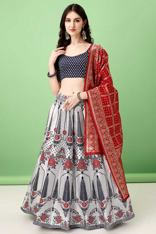 Beguiling Jacquard Work On Multi Color Art Silk Fabric Lehenga