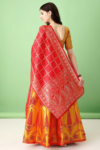 Incredible Jacquard Work On Art Silk Fabric Multi Color Lehenga