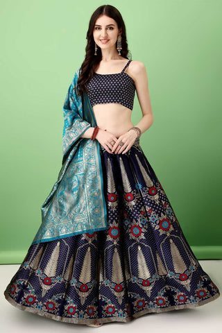 Tempting Art Silk Fabric Multi Color Lehenga With Jacquard Work