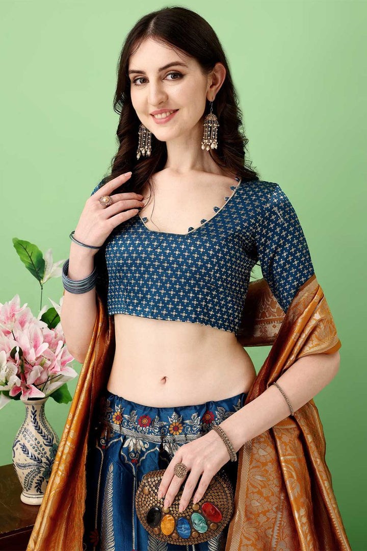 Art Silk Fabric Multi Color Delicate Lehenga With Jacquard Work