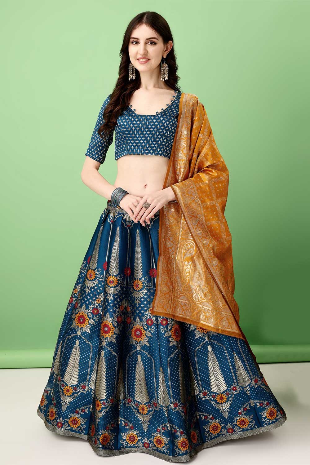 Art Silk Fabric Multi Color Delicate Lehenga With Jacquard Work