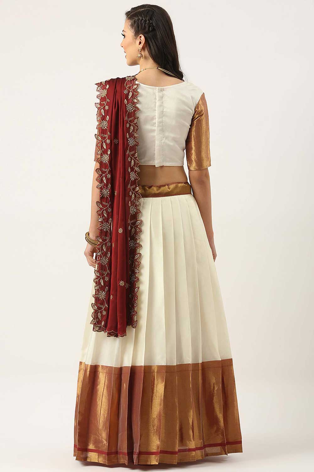 Art Silk Fabric Plain Lehenga Choli in Vibrant White Color