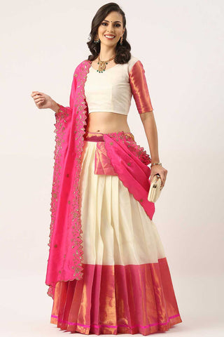 Gorgeous Art Silk Fabric White Color Plain Lehenga Choli