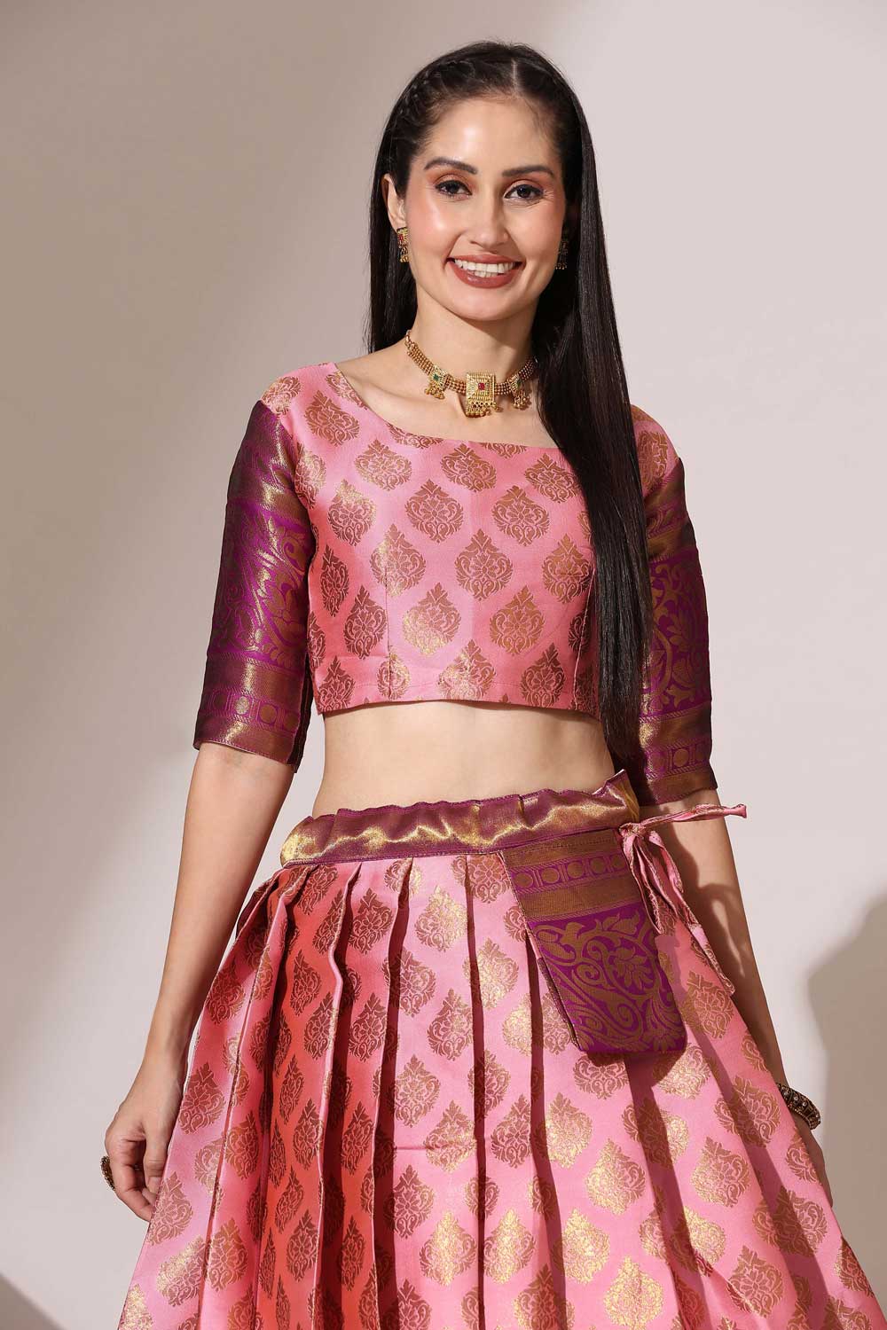 Febulous Art Silk Fabric Pink Color Lehenga Choli