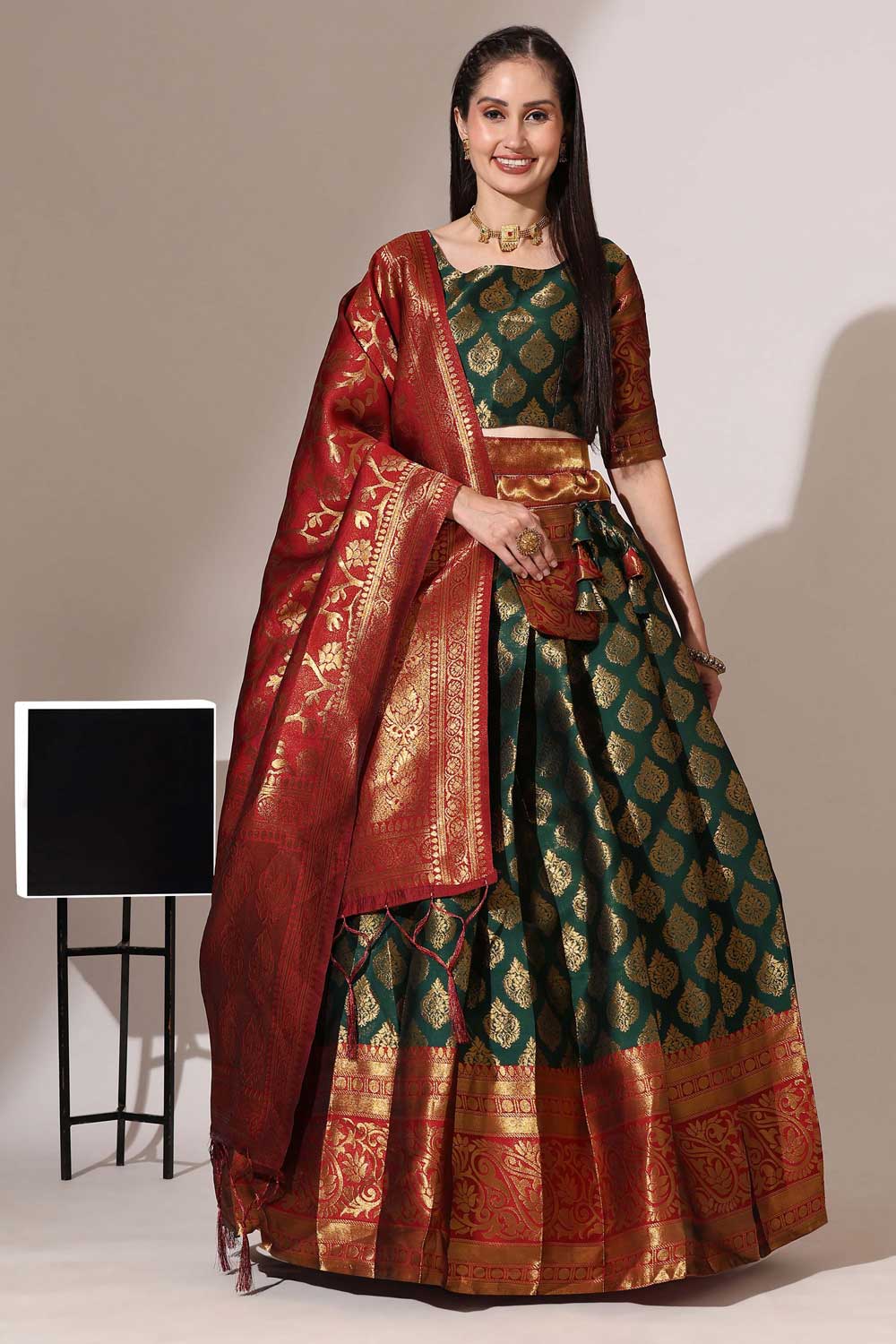 Art Silk Fabric Captivating Green Color Lehenga Choli