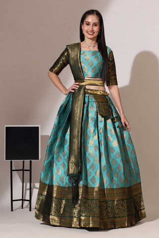 Cyan Color Art Silk Fabric Glamorous Look Lehenga Choli