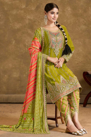 Captivating Mehendi Green Color Readymade Dhoti Style Salwar Suit