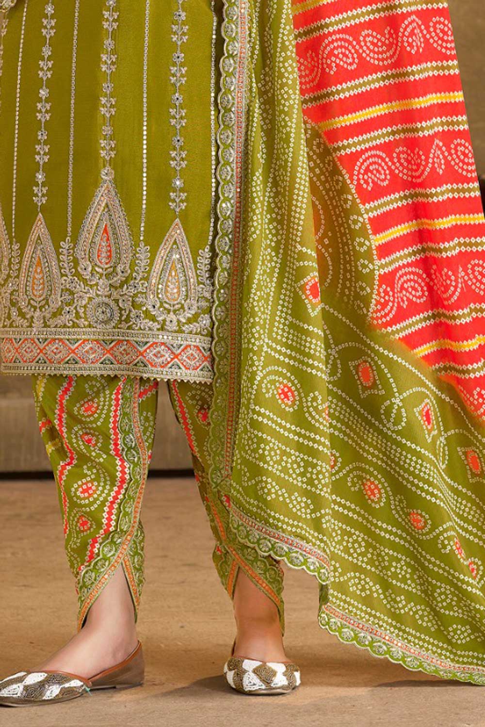 Captivating Mehendi Green Color Readymade Dhoti Style Salwar Suit