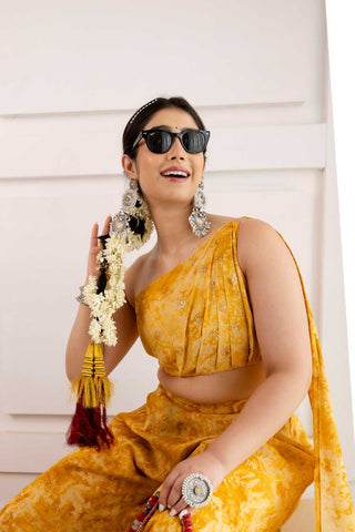 Trendy Viscose Fabric Yellow Color Indo Western palazzo Suit