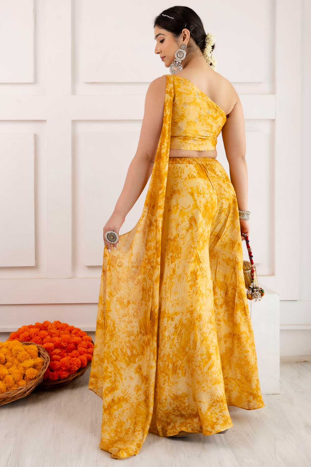 Trendy Viscose Fabric Yellow Color Indo Western palazzo Suit