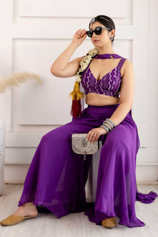 Purple Color Exquisite Indo Western palazzo Suit In Viscose Fabric