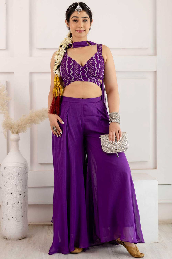 Purple Color Exquisite Indo Western palazzo Suit In Viscose Fabric