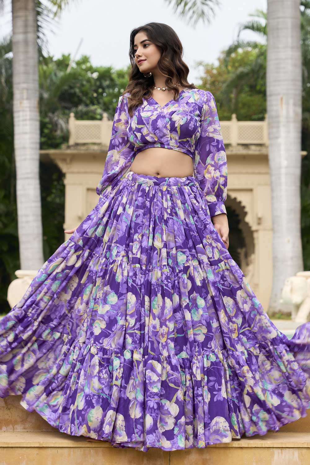 Lavender Color Exquisite Readymade Lehenga In Georgette Fabric