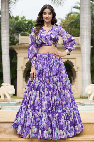 Lavender Color Exquisite Readymade Lehenga In Georgette Fabric