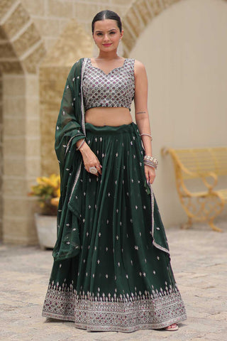 Beguiling Function Style Green Color Georgette Fabric Lehenga