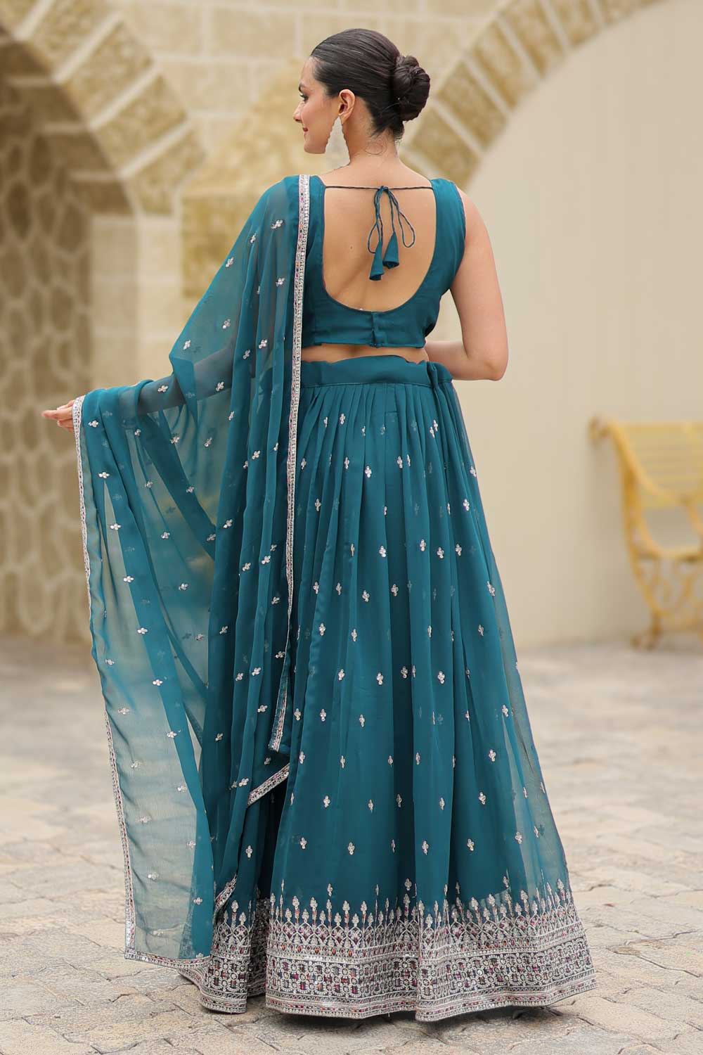 Incredible Function Style Georgette Fabric Teal Color Lehenga