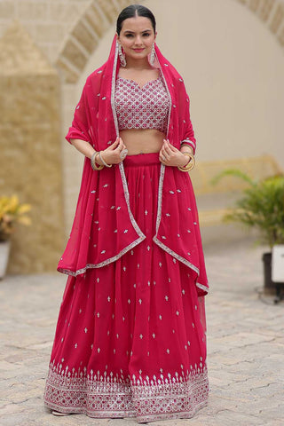 Tempting Georgette Fabric Rani Color Function Style Lehenga