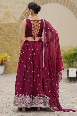 Georgette Fabric Wine Color Delicate  Function Style Lehenga