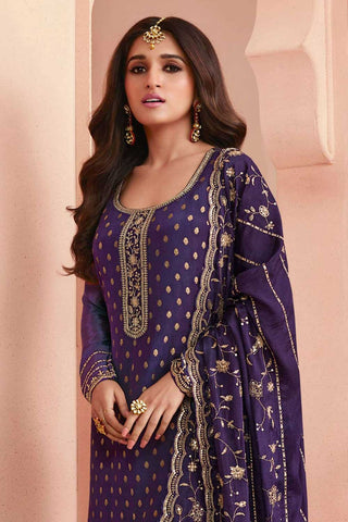 Nidhi shah Purple Color Tempting Dola Silk Salwar Suit