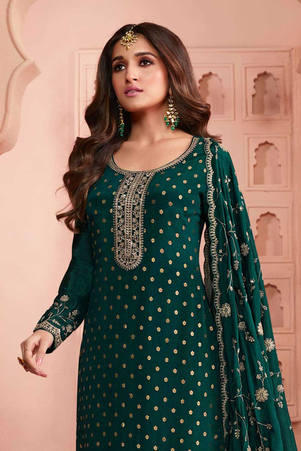 Nidhi shah Green Color Awesome Dola Silk Salwar Suit