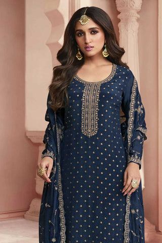 Nidhi shah Beatific Dola Silk Salwar Suit In Navy Blue Color