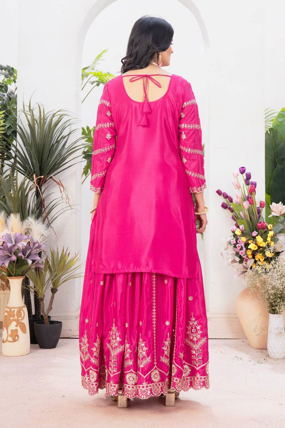 Pink Color Chinon Fabric Glorious Readymade Sharara Suit