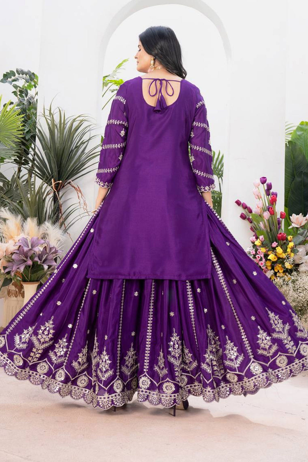 Chinon Fabric Purple Color Attractive Readymade Sharara Suit